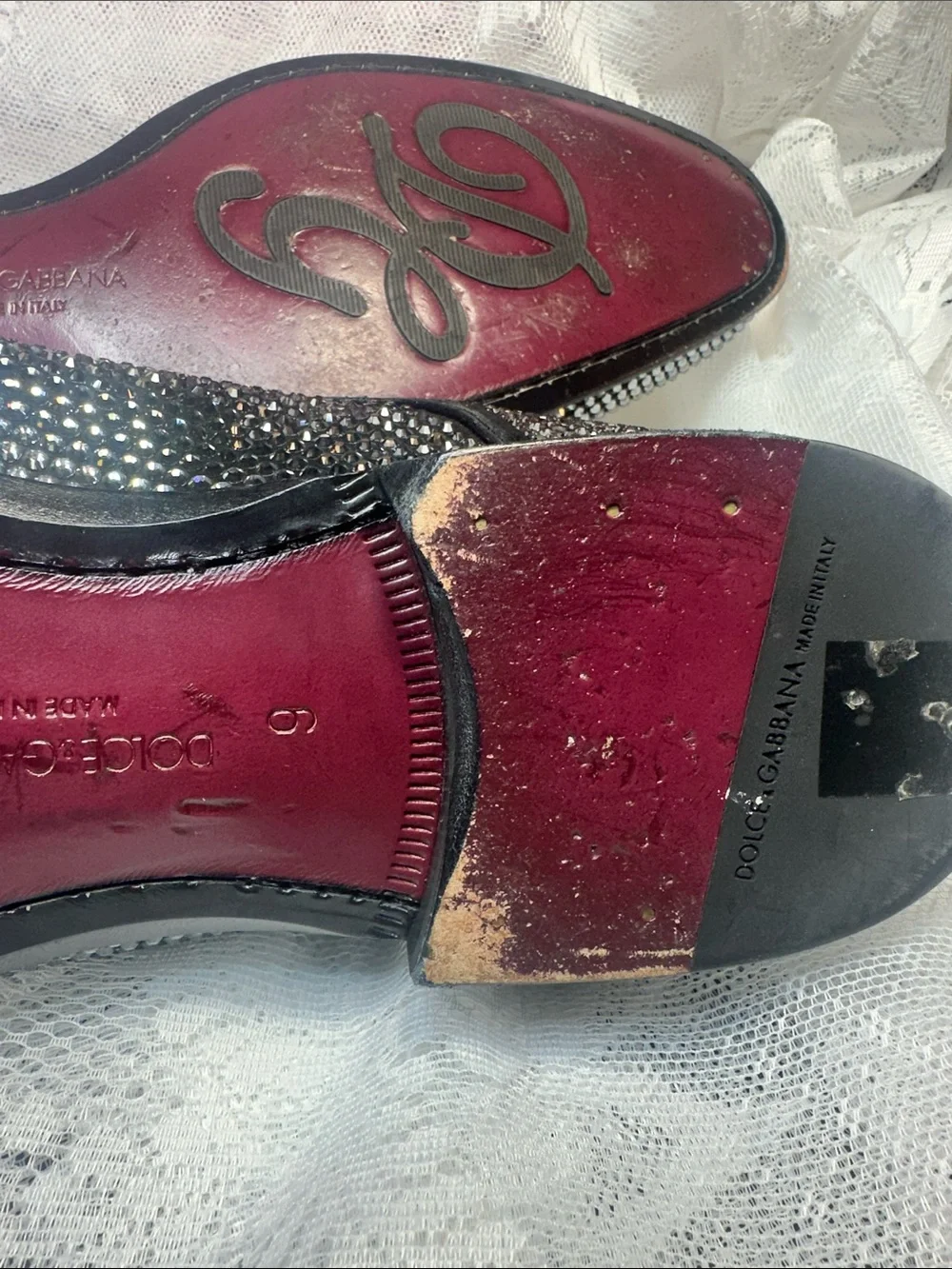 Dolce & Gabbana shoes loafers Rhinestones Derby satin footbed 9 Nice $2630